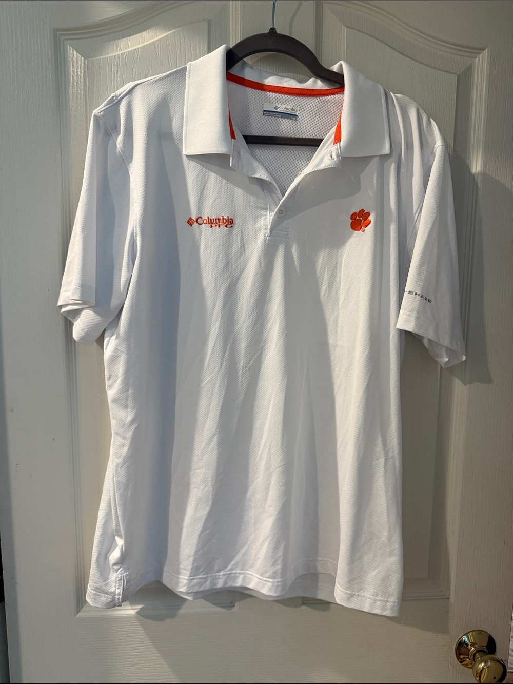 Columbia White Polo with Orange Accents